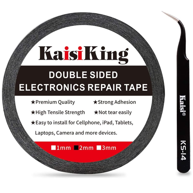 Kaisiking 2mm LCD Repair Tape for Phone Screen, Adhesive Tape with 1 Tweezers for Cell Phone, iPad, Tablets, Laptops, Camera - Image 1